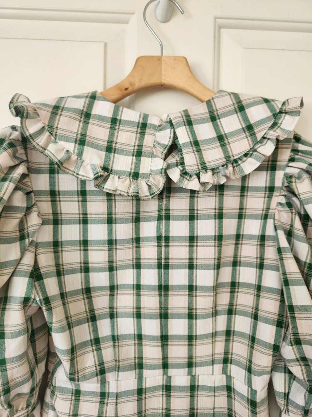 Nasty Gal Plaid Check Mini Dress Green Cream Ruffled Coquette Romantic Cottage - Picture 4 of 11
